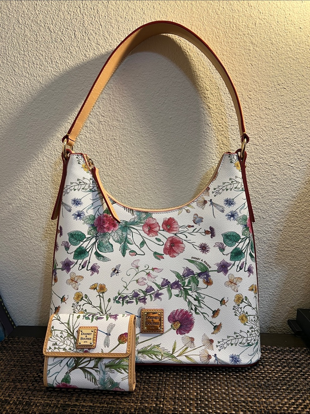 Dooney & Bourke White Floral Hobo with Matching Floral Wallet